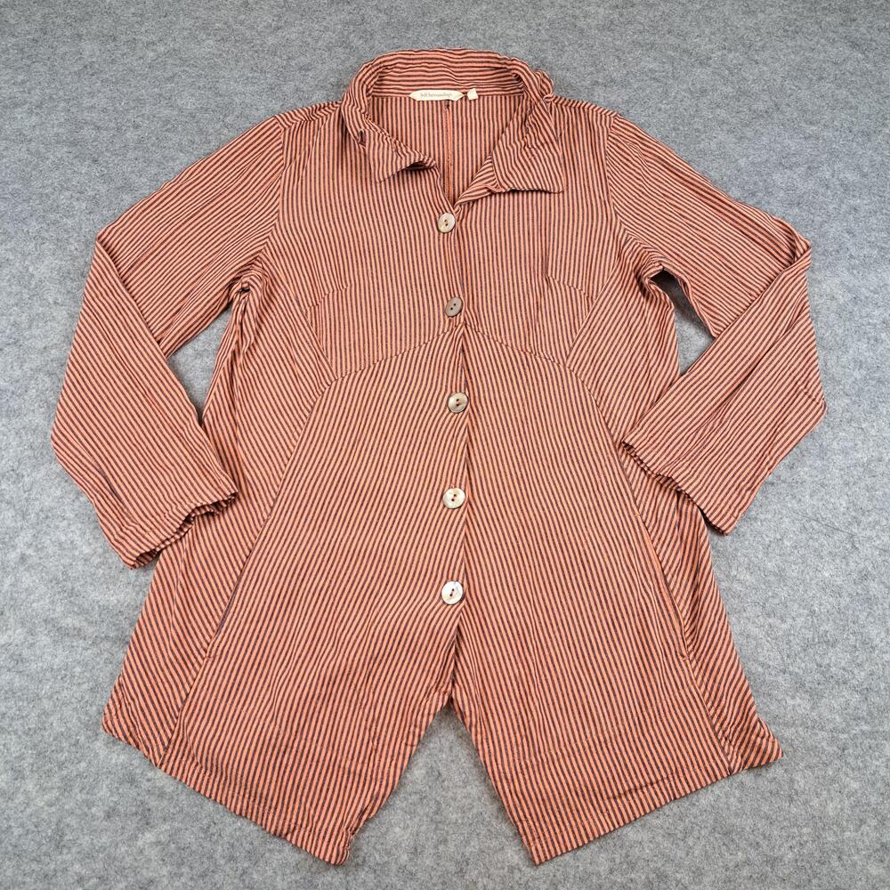 Soft Surroundings Shirt Womens Medium Orange Stripe Button Front Tunic Top